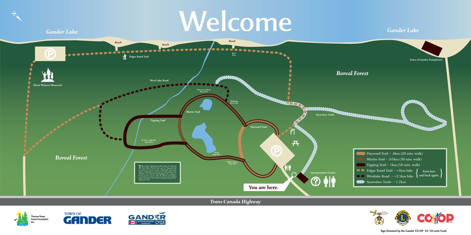 An trail map. There are 6 different trails to explore.