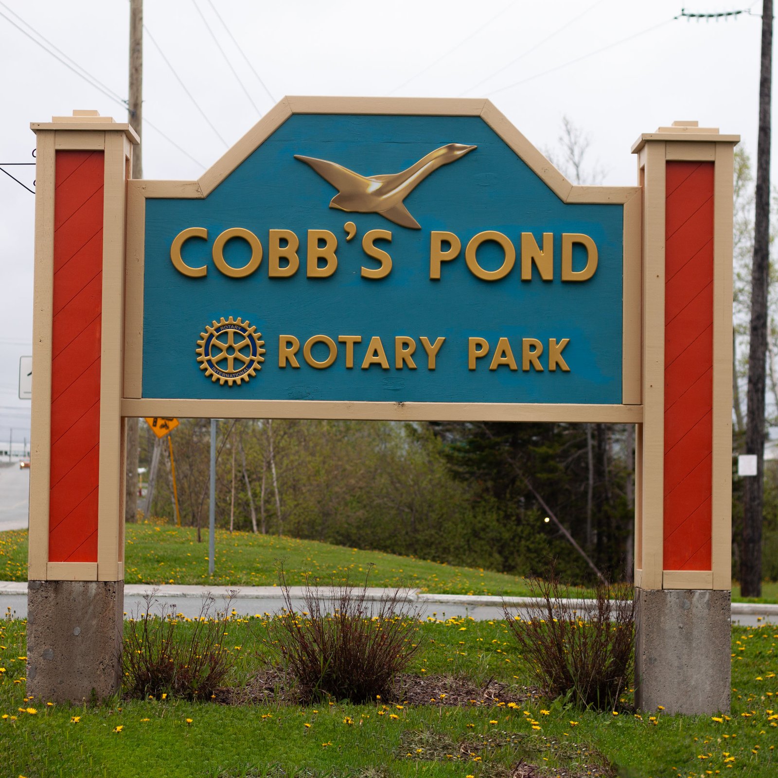 The sign for Cobb's Pond that was designed in a similar style.