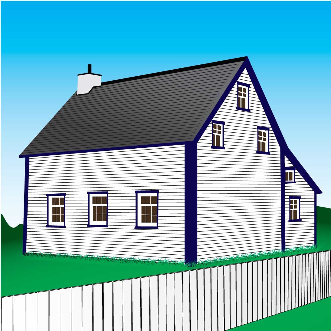 An illustration of a saltbox house.